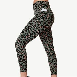 Sweaty Betty Power 7/8 Workout Leggings - Green Leopard Splash Print, Size S